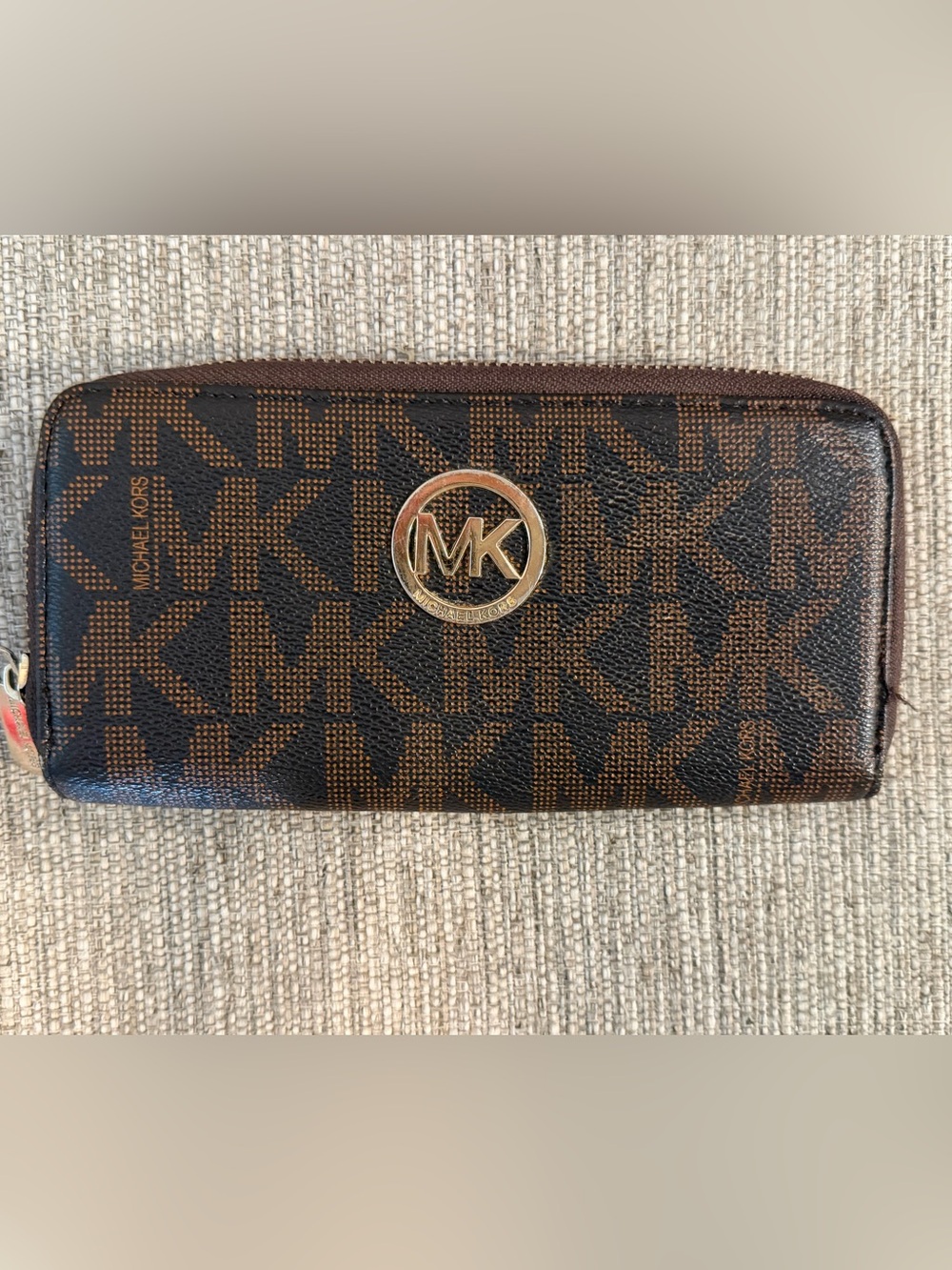 Michael Kors Zipper Wallet, Brown with MK